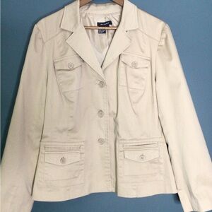 Sandro Safari Jacket XL Khaki/Tan Button Pockets Lined Long Sleeve
